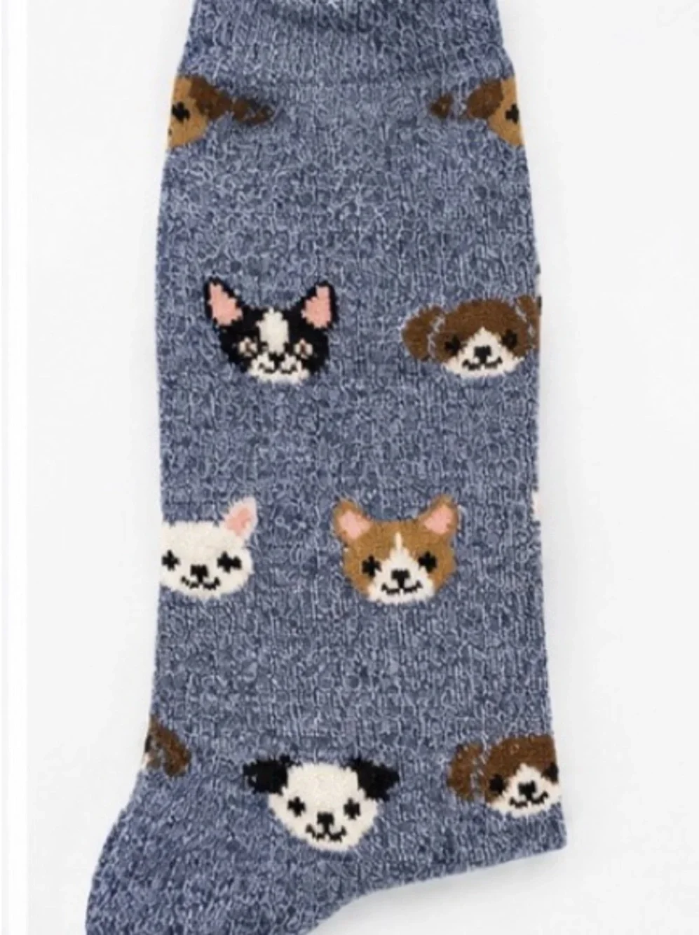 Novelty Crew Socks Dog Faces Heather Blue Crew Socks NWT 13